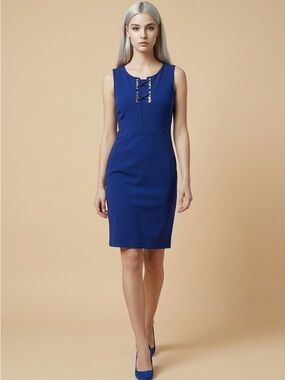 Ivanka Trump Cobalt Blue Sleeveless Lace-Up Sheath Dress